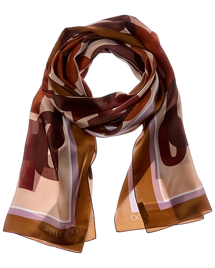 Jimmy Choo | Womens | Logo Silk Scarf | Brown Multi