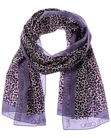 Jimmy Choo | Womens | Logo Silk Scarf | Purple/Pink Leopard