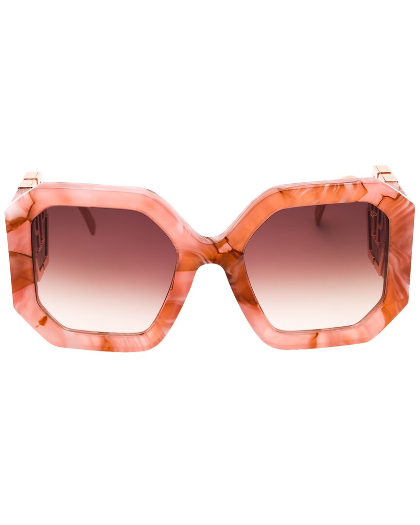 Philipp Plein | Womens | PHILIPP PLEIN SPP067 54mm Sunglasses | Opal Fuchsia Marbled Pink | Rose Brown Gradient Lens