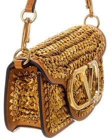 Valentino | Womens | VLogo Signature Mini Raffia & Leather Shoulder Bag | Metallic