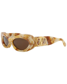Valentino | Womens | 178D57 57mm Sunglasses | Ivory Marble/Light Gold | Brown Lens