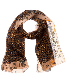 Jimmy Choo | Womens | Logo Silk Scarf | Brown/Leopard Print Multi