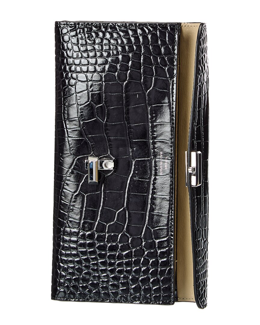TOTEME | Womens | T-Lock Croc-Embossed Leather Continental Wallet | Black