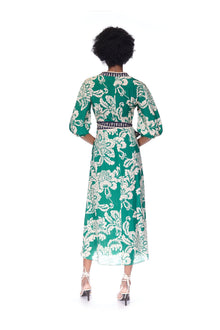 Rosewood Silk Dress | Flora Stamp Green