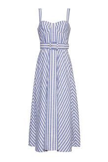 Calypso Dress | Ivory Blue Striped Seersucker