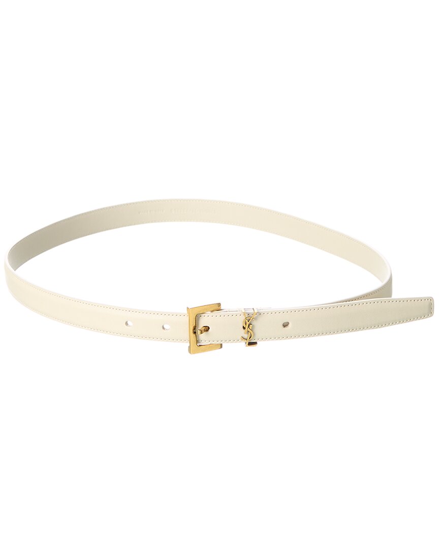 Saint Laurent | Womens | Monogram Narrow Leather Belt | White