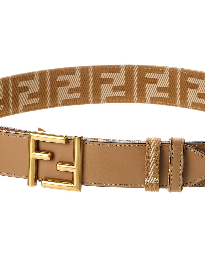 FENDI | Womens | FF Reversible Denim Jacquard & Leather Belt | Beige