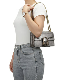 Tiffany & Fred Paris | Womens | Crystal Dragon Leather Crossbody | Grey