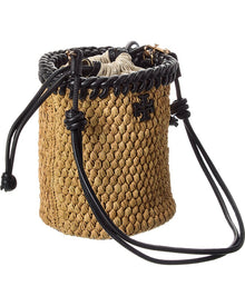 Tory Burch | Womens | Emerson Raffia Leather Bucket Bag | Tan