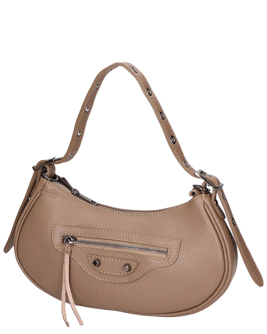 Chiara Ferretti | Womens | Leather Shoulder Bag w/ Gunmetal Tone Hardware | Rich Taupe