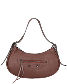 Chiara Ferretti | Womens | Leather Shoulder Bag w/ Gunmetal Tone Hardware | Brown