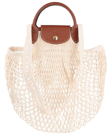 Longchamp | Womens | Le Pliage Filet Large Mesh Handle Bag with Strap | White