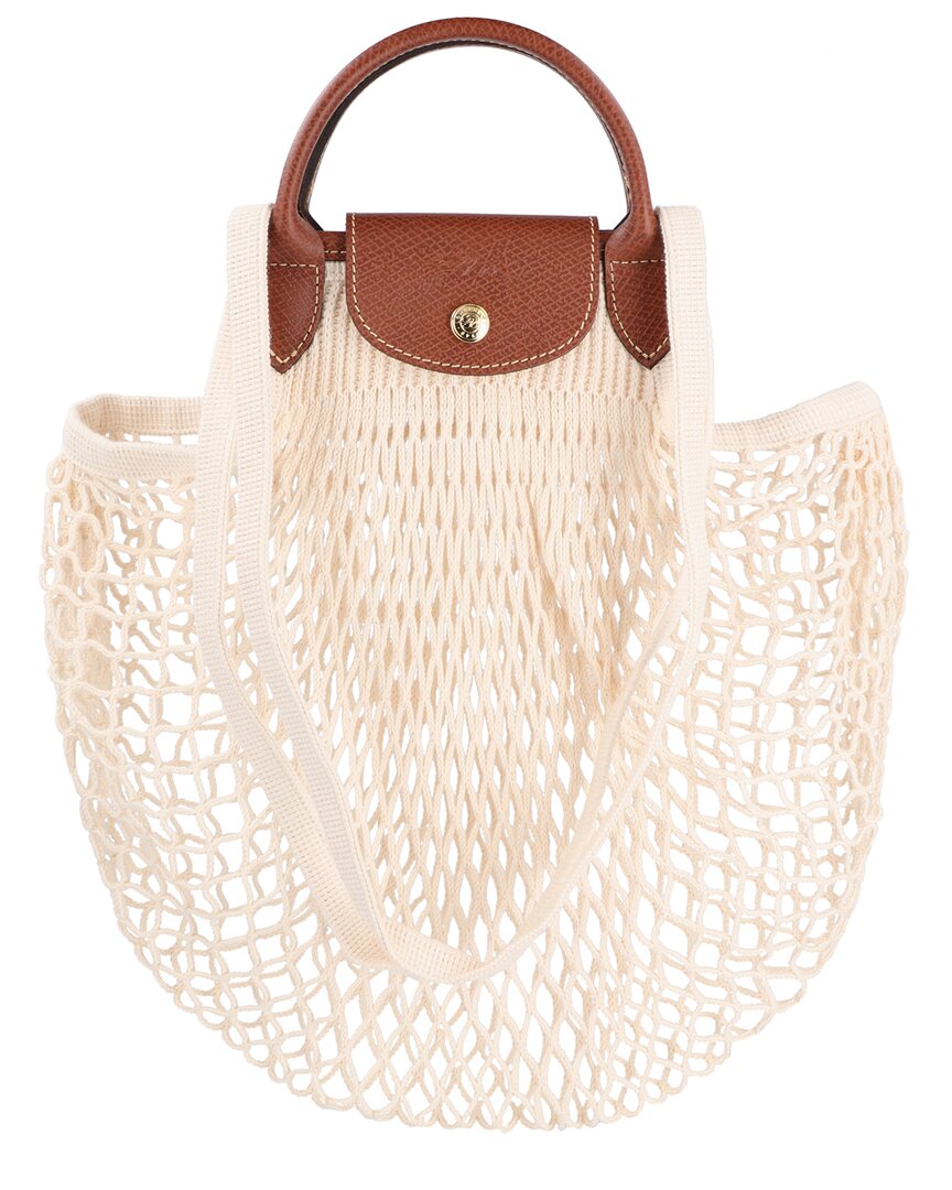 Longchamp | Womens | Le Pliage Filet Large Mesh Handle Bag with Strap | White