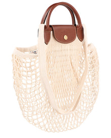 Longchamp | Womens | Le Pliage Filet Large Mesh Handle Bag with Strap | White