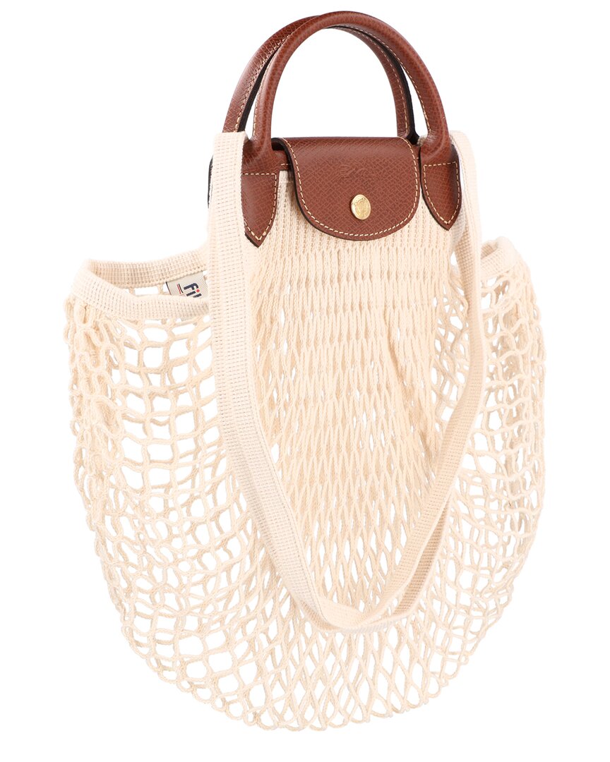 Longchamp | Womens | Le Pliage Filet Large Mesh Handle Bag with Strap | White