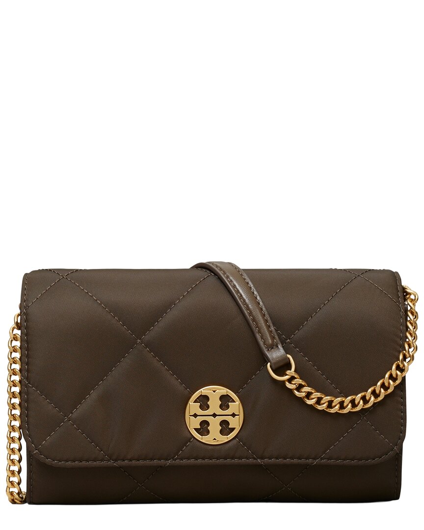 Tory Burch | Womens | Willa Quilted Nylon Chain Wallet | Brown