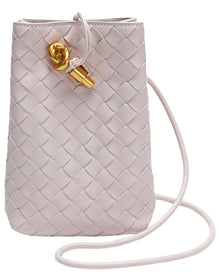 Tiffany & Fred Paris | Unisex | Handwoven Leather Mini Bucket Bag | Pink