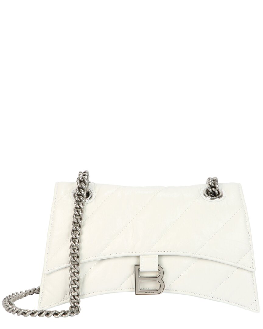 Balenciaga | Womens | Crush Small Quilted Leather Chain Shoulder Bag | White