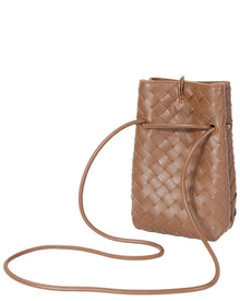Tiffany & Fred Paris | Unisex | Handwoven Mini Leather Bucket Bag | Brown