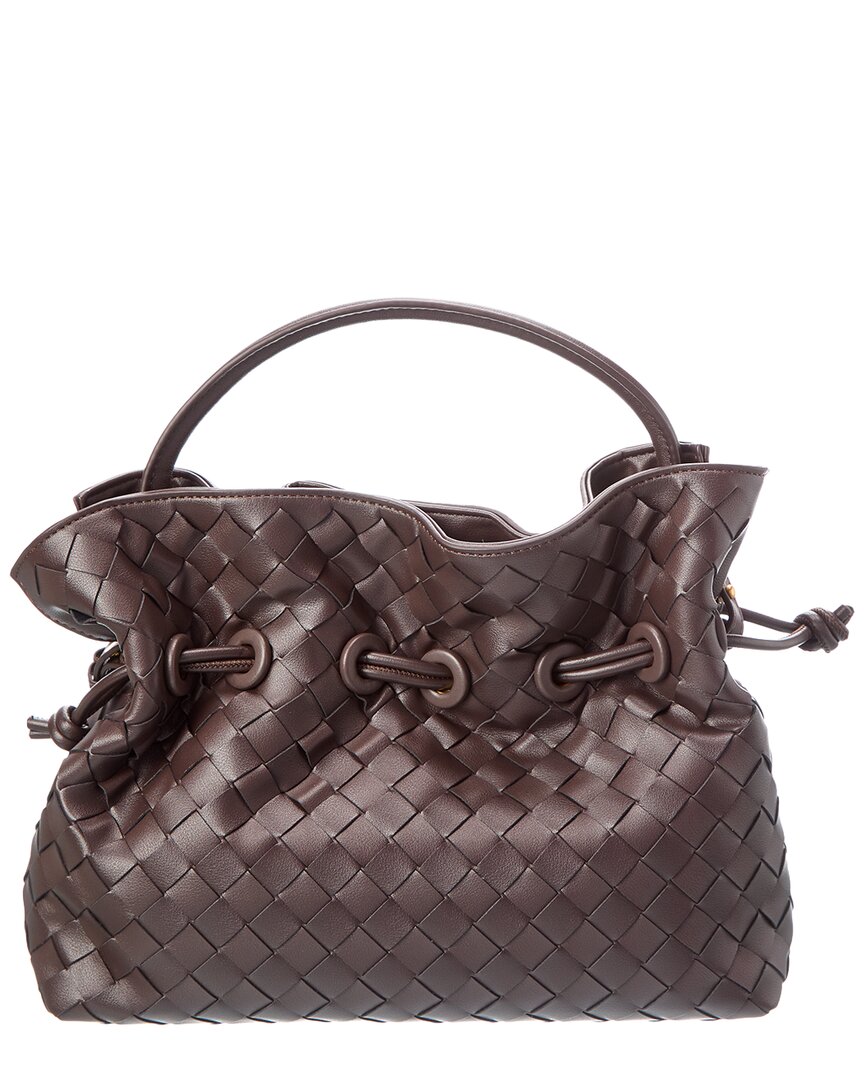 Tiffany & Fred Paris | Womens | Hand-Woven Leather Drawstring Satchel | Brown