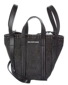 Balenciaga | Womens | Ever 2.0 N/S XS Denim & Leather Tote | Black