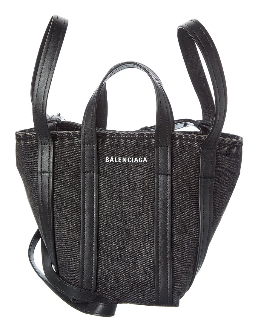 Balenciaga | Womens | Ever 2.0 N/S XS Denim & Leather Tote | Black