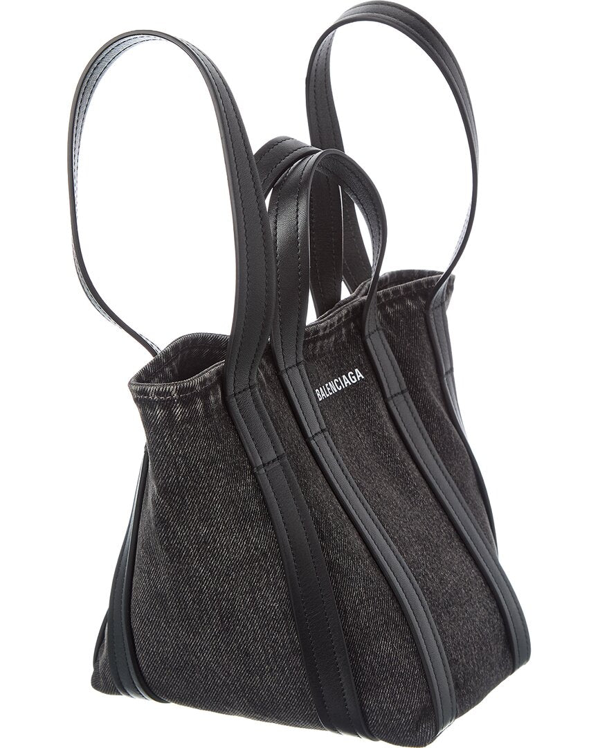 Balenciaga | Womens | Ever 2.0 N/S XS Denim & Leather Tote | Black