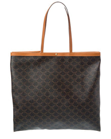 CELINE | Womens | Large Flat Triomphe Canvas & Leather Shopper Tote | Brown