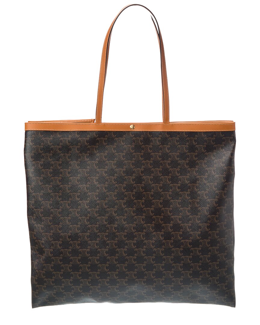 CELINE | Womens | Large Flat Triomphe Canvas & Leather Shopper Tote | Brown