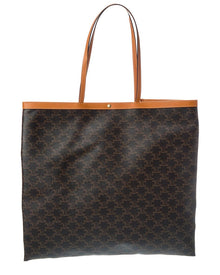 CELINE | Womens | Large Flat Triomphe Canvas & Leather Shopper Tote | Brown