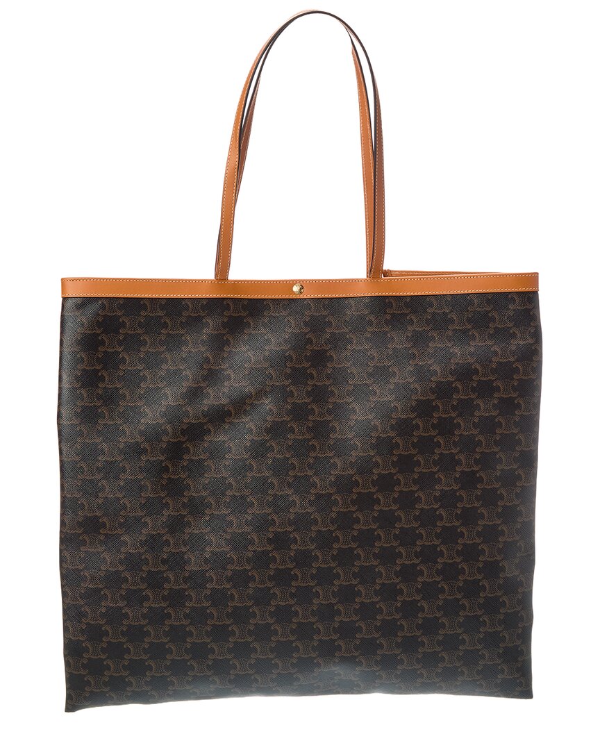 CELINE | Womens | Large Flat Triomphe Canvas & Leather Shopper Tote | Brown