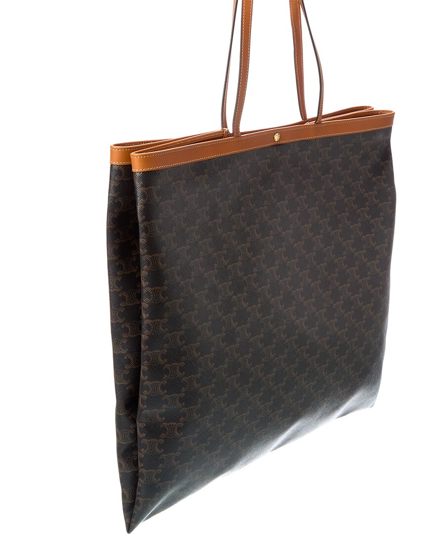 CELINE | Womens | Large Flat Triomphe Canvas & Leather Shopper Tote | Brown