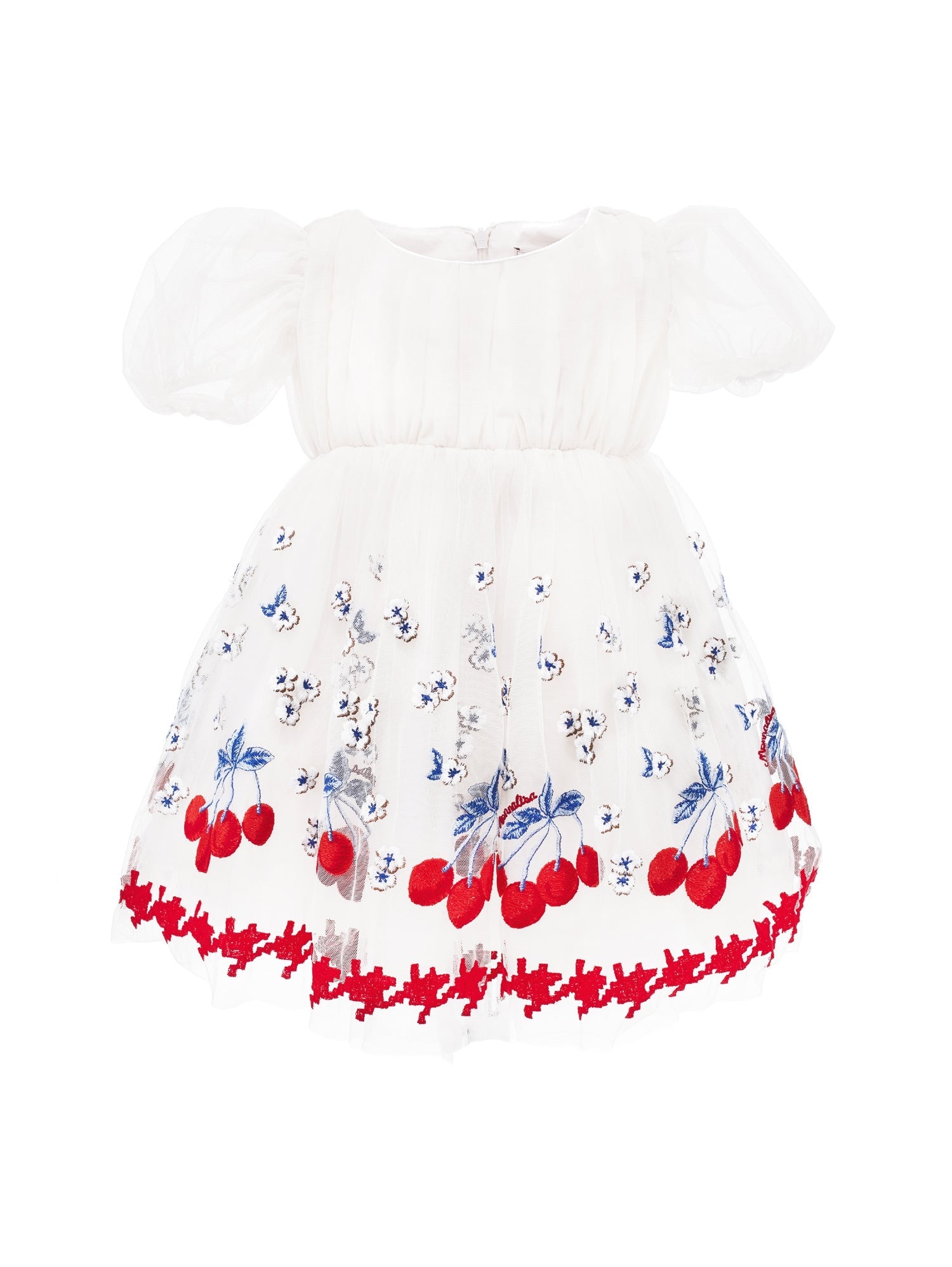 Girls | Cherry Embroidery Tulle Dress | White