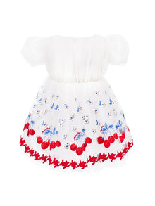 Girls | Cherry Embroidery Tulle Dress | White