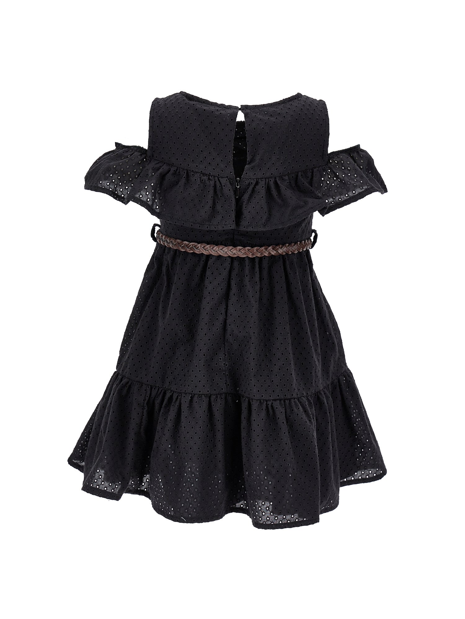 Girls | Broderie Anglaise Dress With Woven Belt | Black