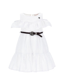 Girls | Broderie Anglaise Dress With Woven Belt | White
