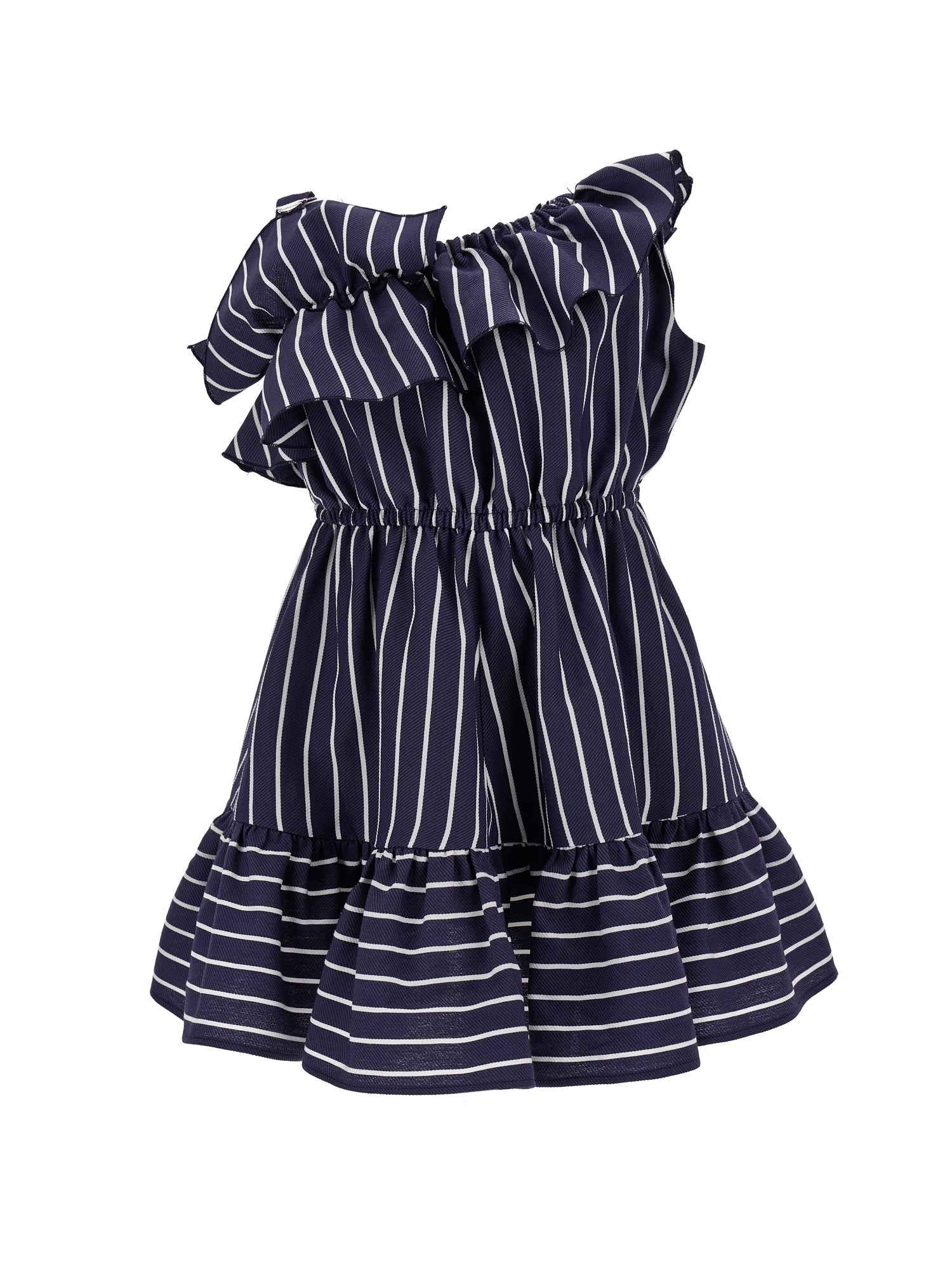 Girls | One-Shoulder Dress With Alternate Stripes | Blue/White
