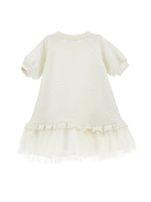 Girls | Quilted Dress With Tulle Flounce | Cream