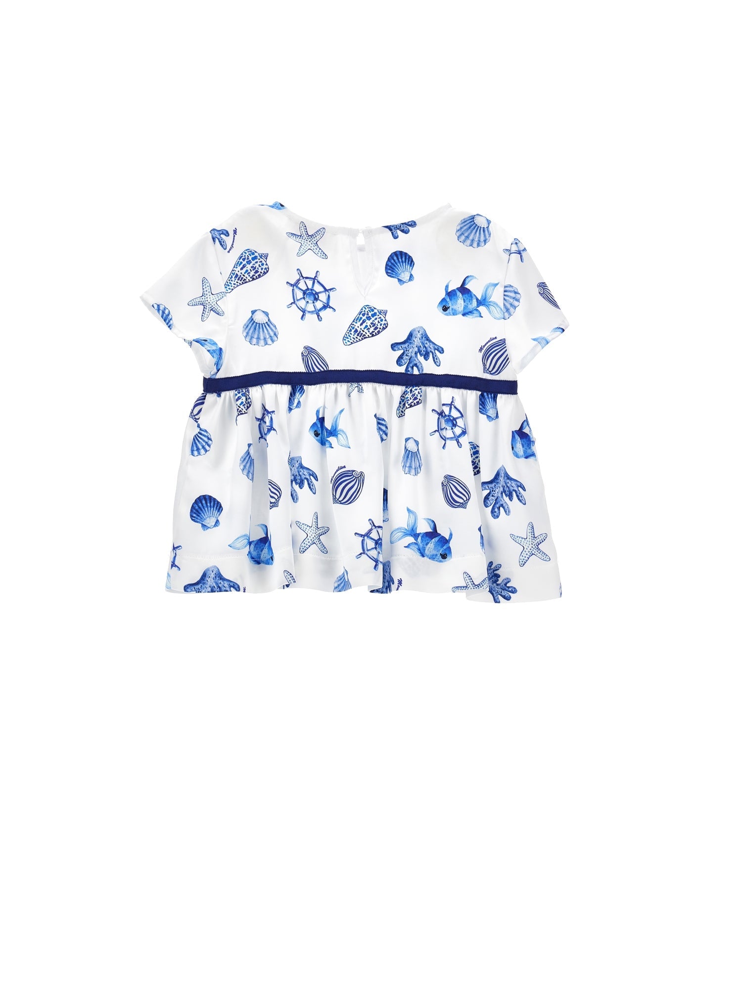 Girls | Marine Print Satin Top | White/Bluette
