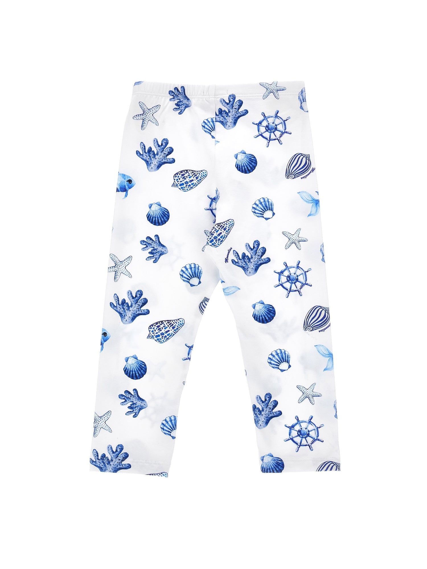 Girls | Marine Print Jersey Leggings | White/Bluette