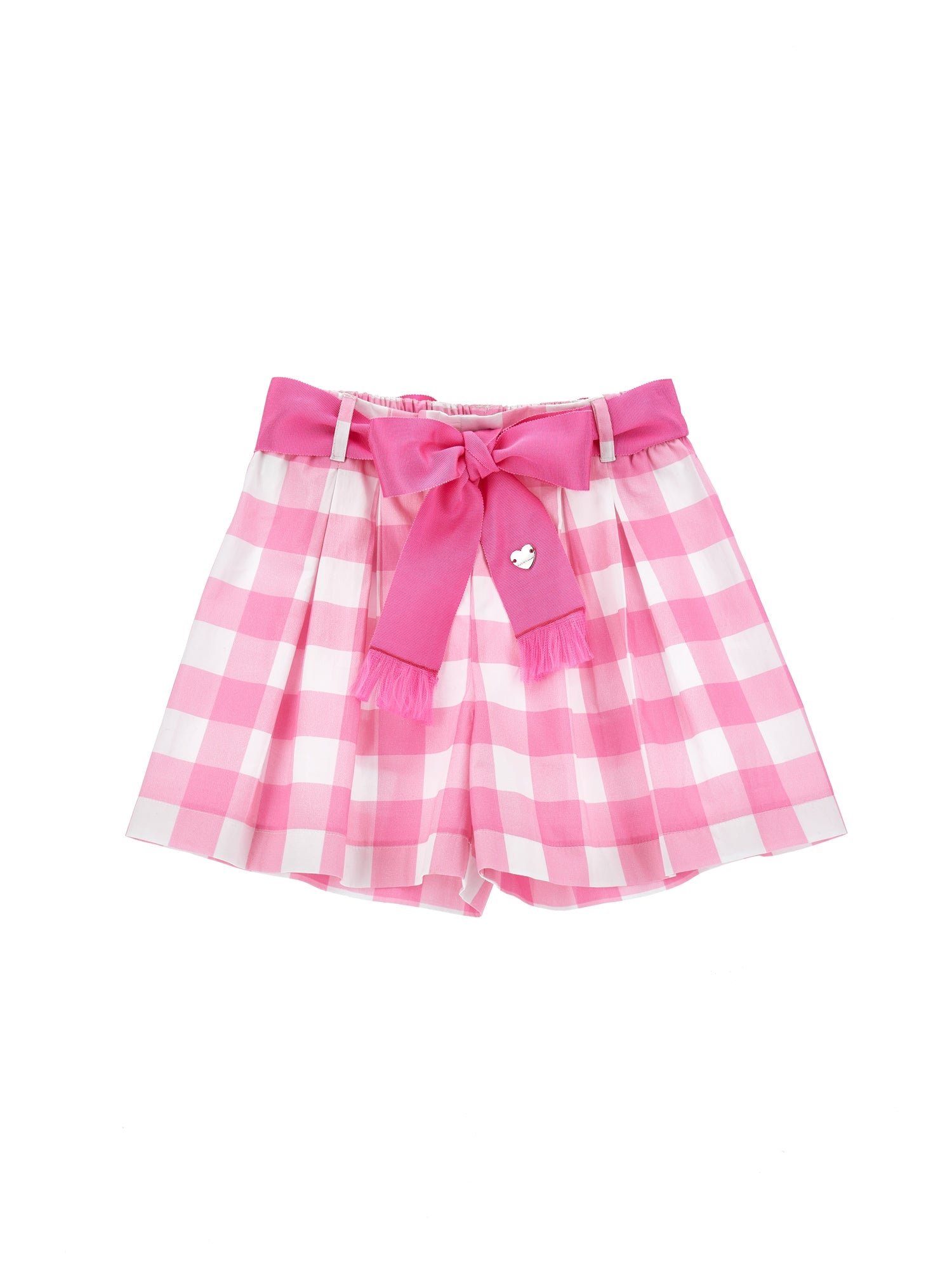 Girls | Gingham Poplin Shorts | White/Fuchsia