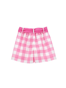 Girls | Gingham Poplin Shorts | White/Fuchsia