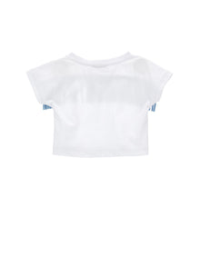 Girls | Fringed Organic Cotton T-Shirt | White/Sky Blue