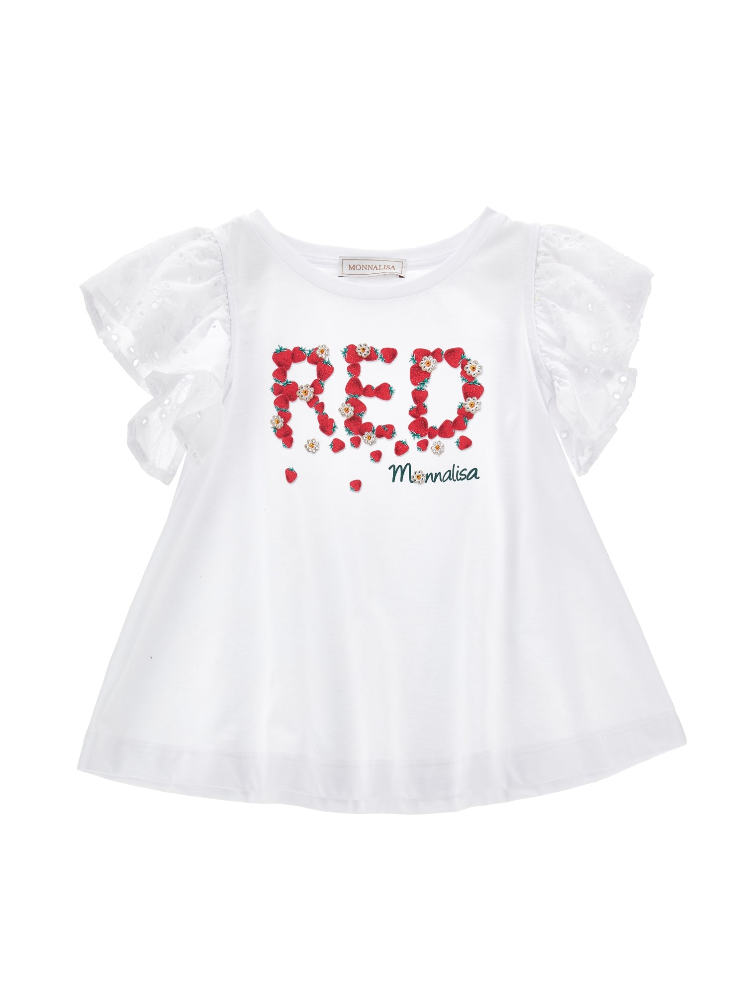 Girls | Broderie Anglaise Sleeve Cotton T-Shirt | White