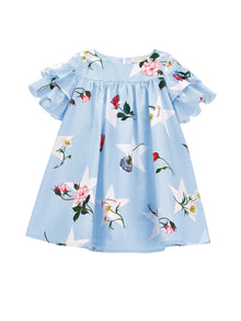 Girls | Flared Cotton Dress | Sky Blue