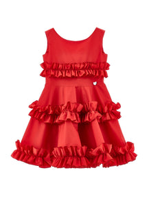 Girls | Poplin Dress With Ruffles | Red