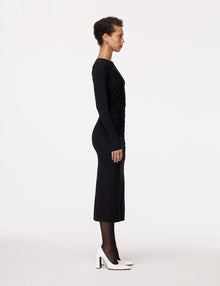 Another Tomorrow Ruched Long Sleeve Dress in Black – Cotton Women's Dress