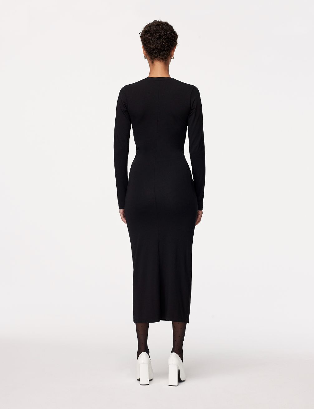 Another Tomorrow Ruched Long Sleeve Dress in Black – Cotton Women's Dress