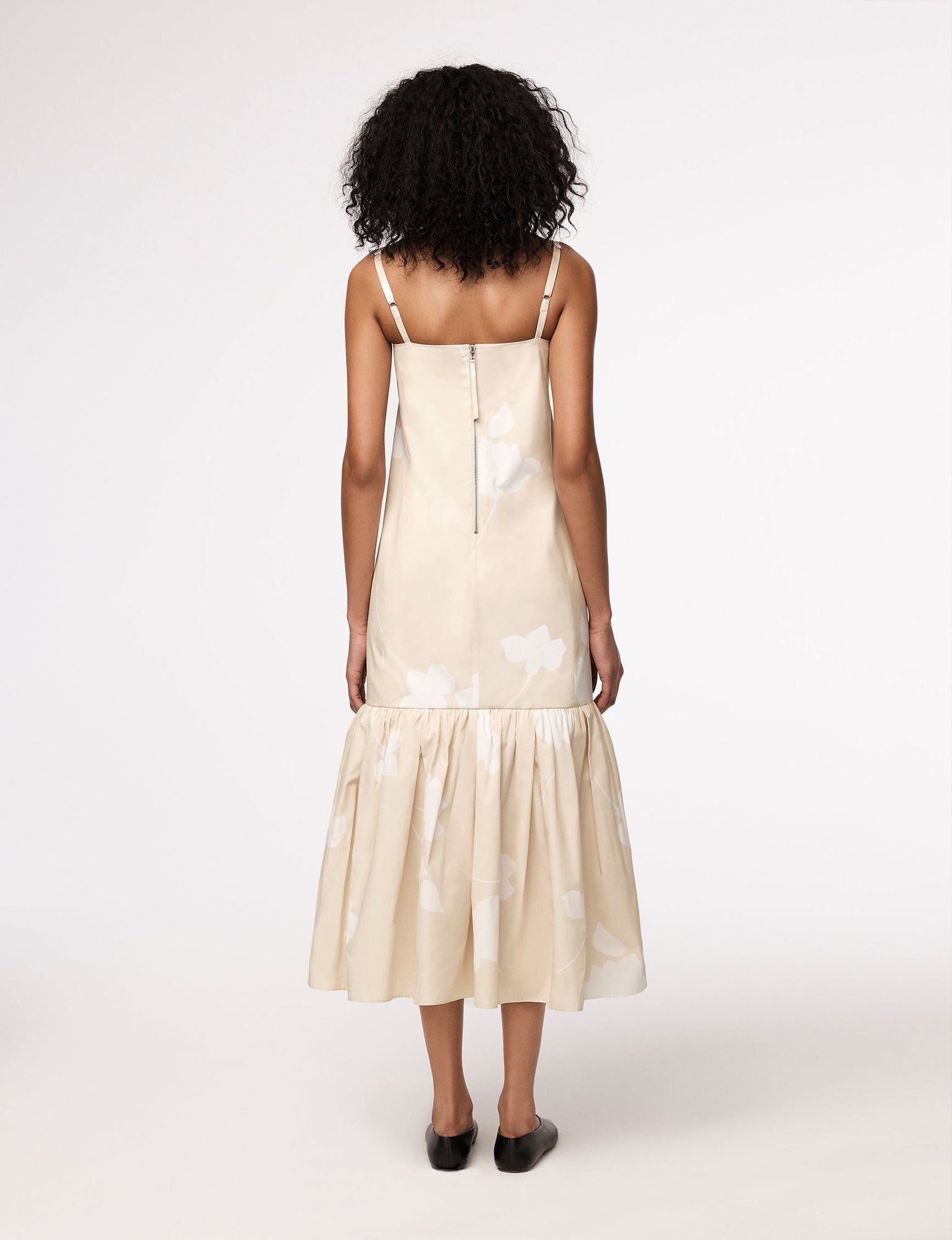 Another Tomorrow Gathered Flounce Dress in Khaki Floral – Cotton Women's Dress