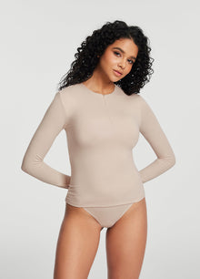 Quarter Zip Long Sleeve Top | Oat Milk